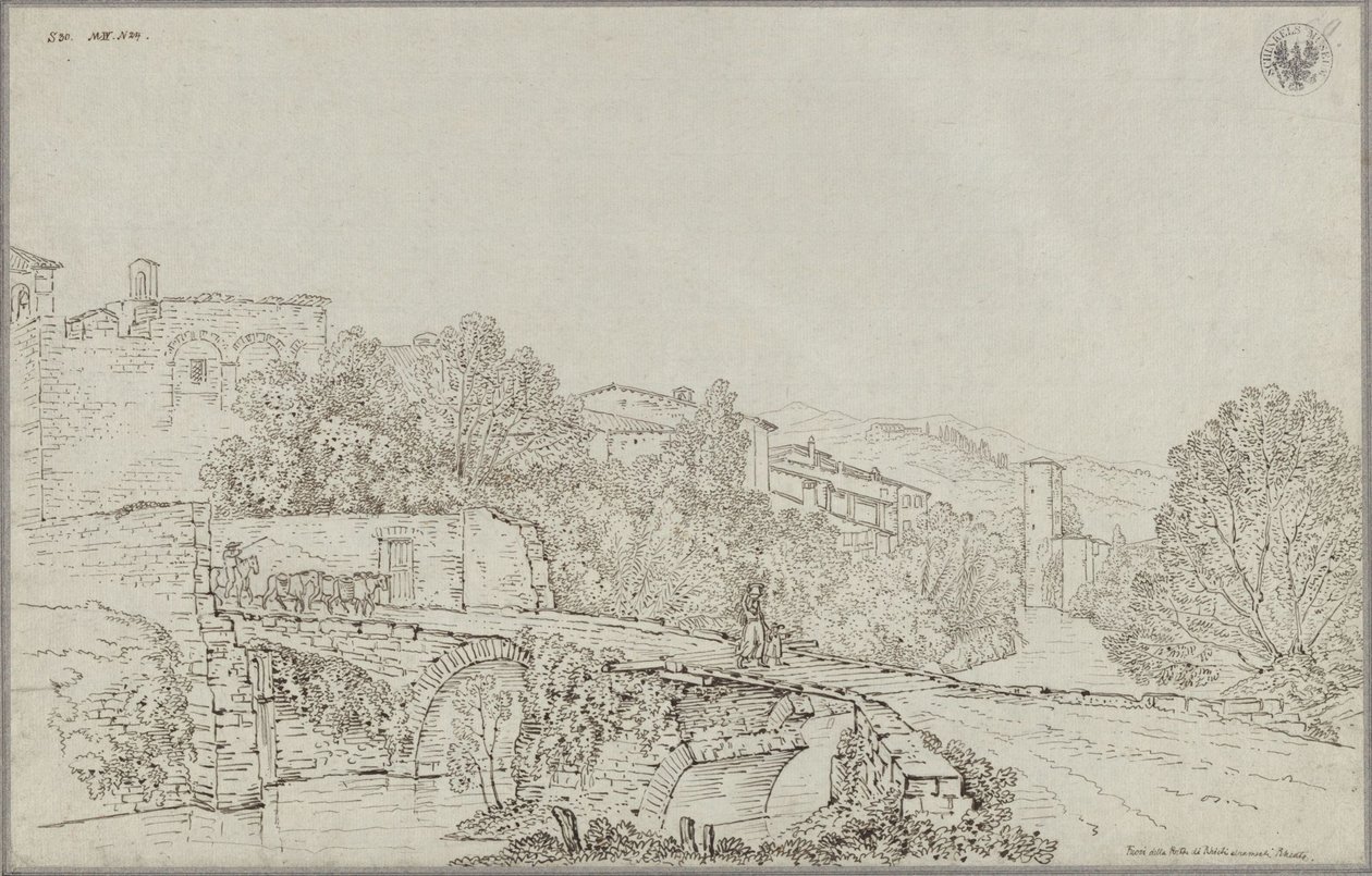 Utsikt over Rieti i Appenninene med broen over Velino av Karl Friedrich Schinkel