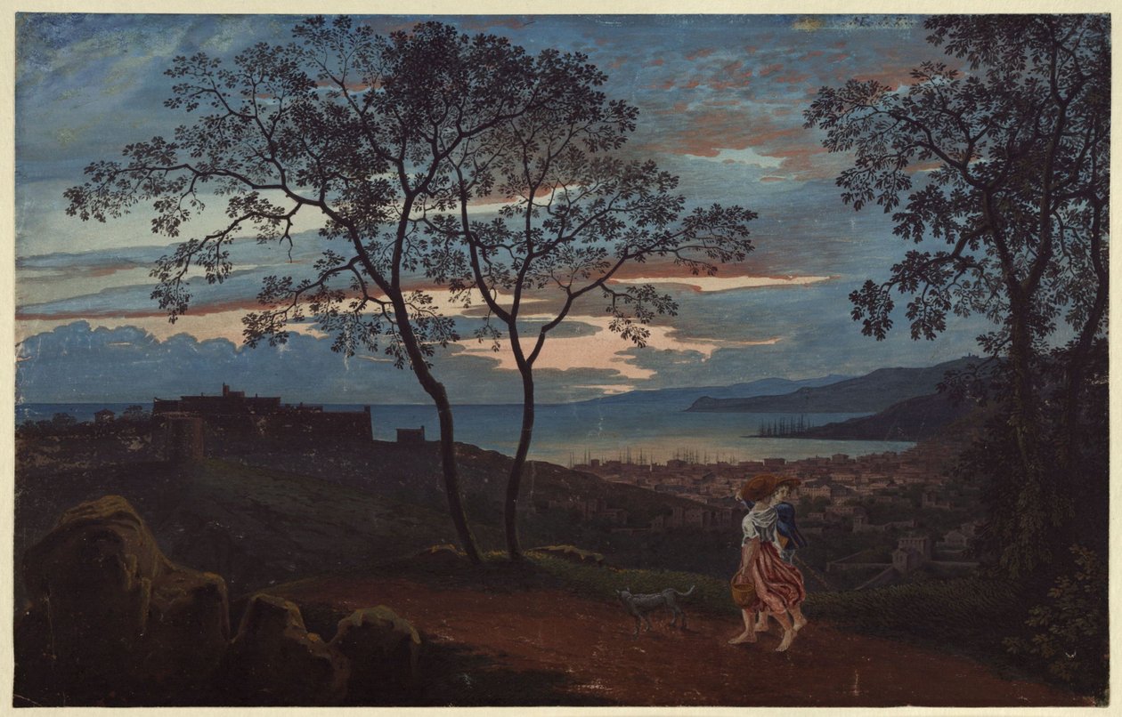 Utsikt over Trieste fra en høyde i kveldsstemning av Karl Friedrich Schinkel