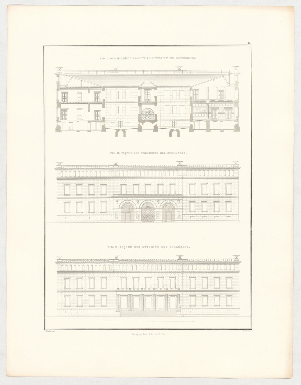 Utsikter over slottet Krzescowice, blad 51 i serien «Samling av arkitektoniske tegninger» av Karl Friedrich Schinkel