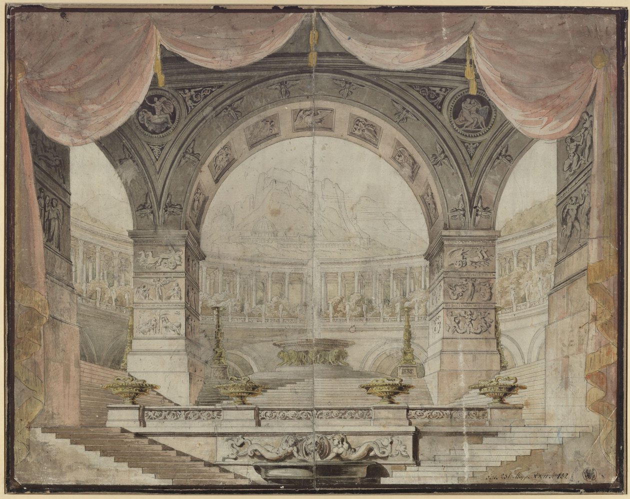 Armida. Opera av Christoph Willibald Gluck. Utkast til den 7. dekorasjonen. Praktfull sal i Armidas palass av Karl Friedrich Schinkel