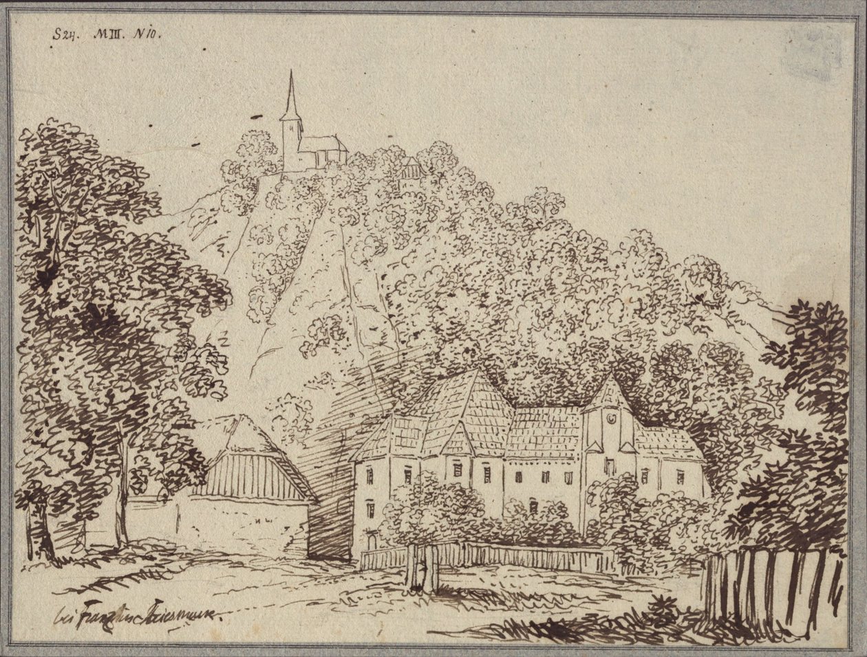 «Ved Franz i Steiermark» / Utsikt over prestegården i Franz vest for Cilli (Celje) av Karl Friedrich Schinkel