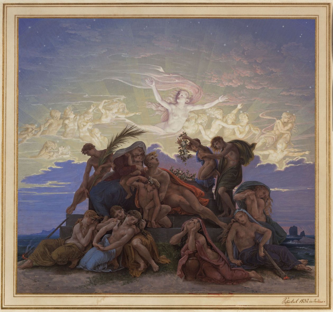 Berlin. Altes Museum ved Lustgarten. Utkast til veggmaleriet «Sorg ved gravhaugen» av Karl Friedrich Schinkel