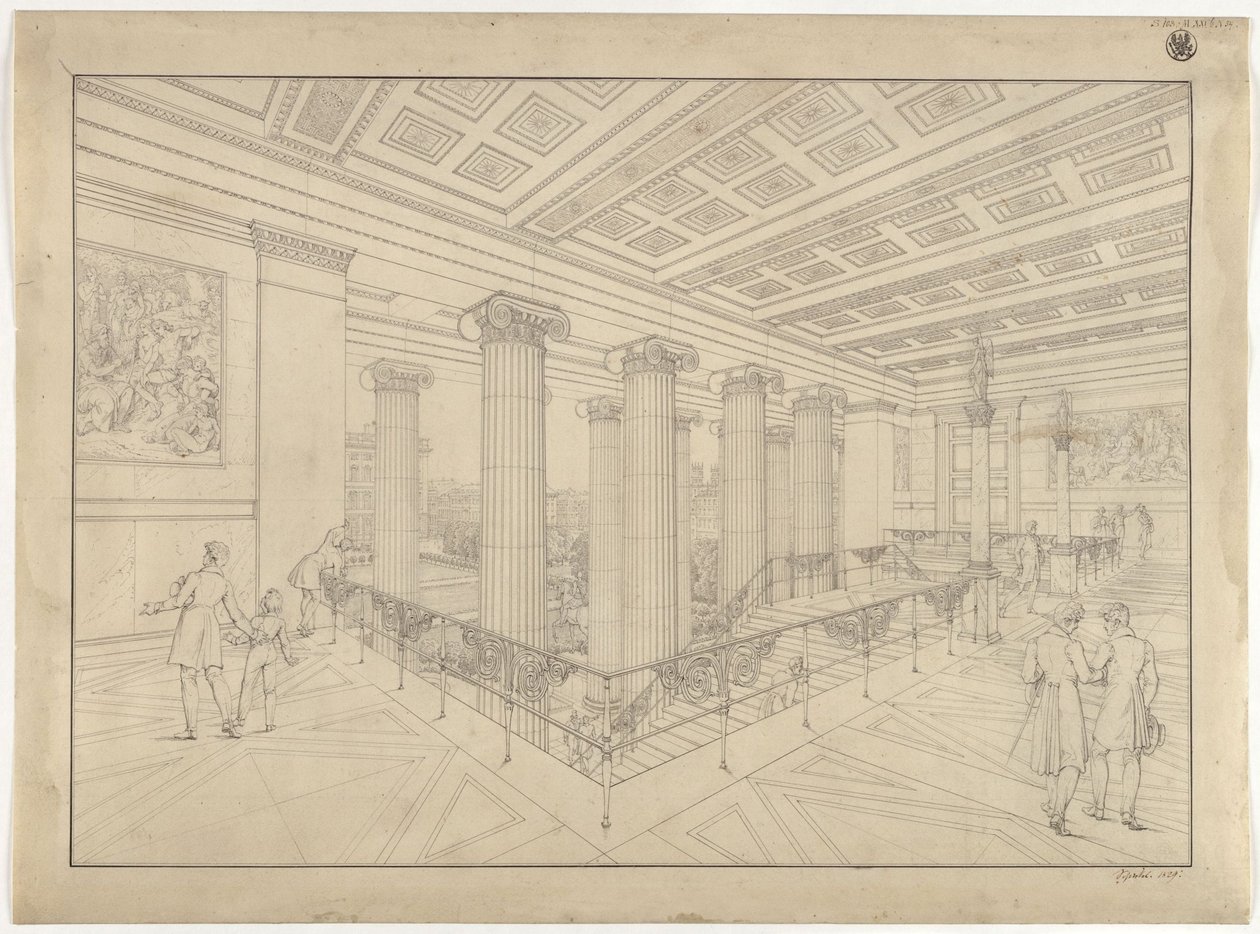 Berlin. Det gamle museet ved Lustgarten. Innvendig utsikt over hovedtrappen av Karl Friedrich Schinkel