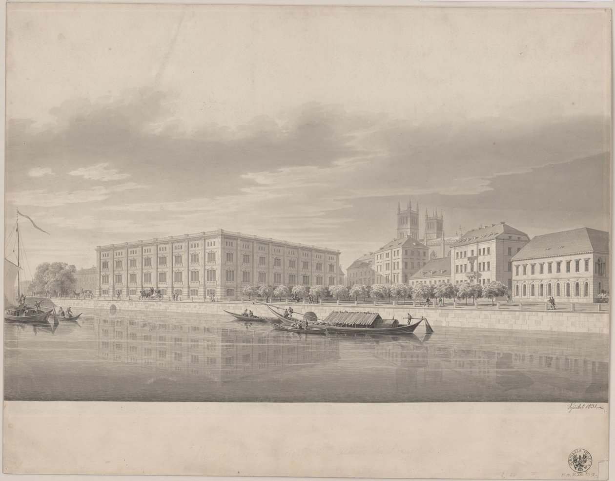 Berlin. Bygningsakademiet. Perspektivisk utsikt fra Slottsbroen av Karl Friedrich Schinkel