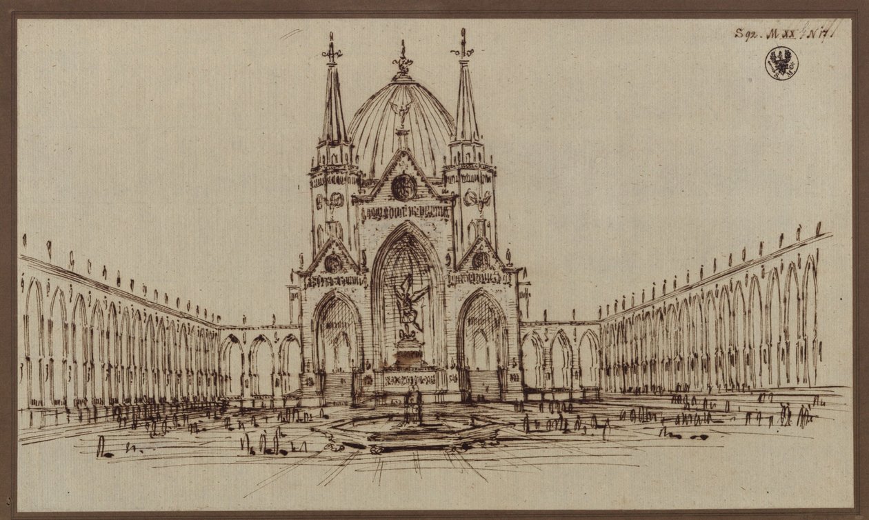Berlin. Utkast til en domkirke som minnesmerke over frigjøringskrigene (Frigjøringskatedralen) av Karl Friedrich Schinkel