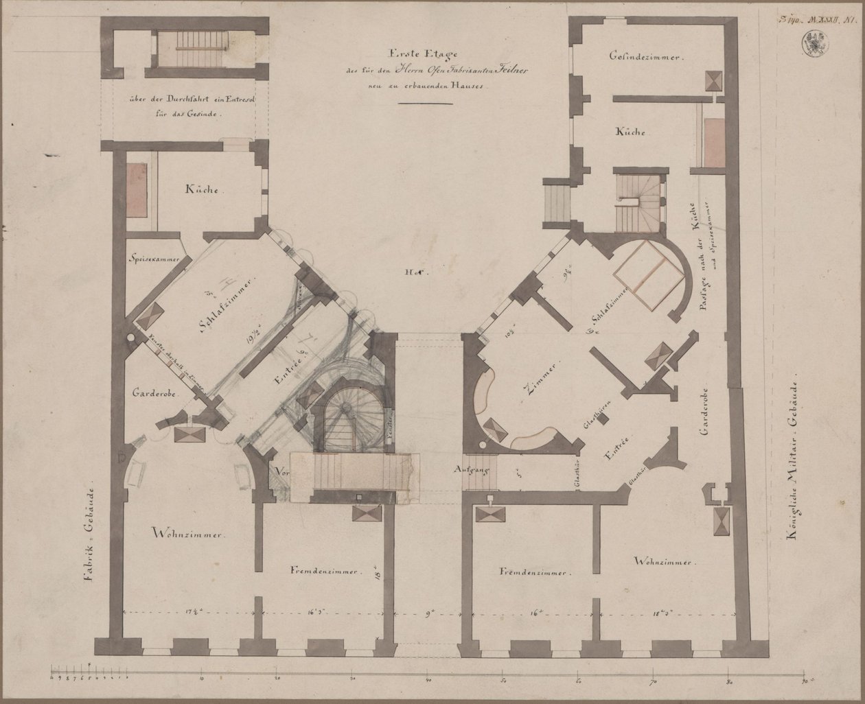 Berlin. Feilner-huset. Grunnplan av første etasje av Karl Friedrich Schinkel