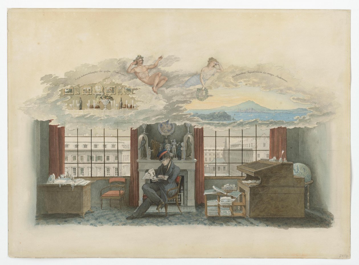Berlin, Klosterstraße. Handelsinstituttet. Beuth i sin tjenestebolig av Karl Friedrich Schinkel