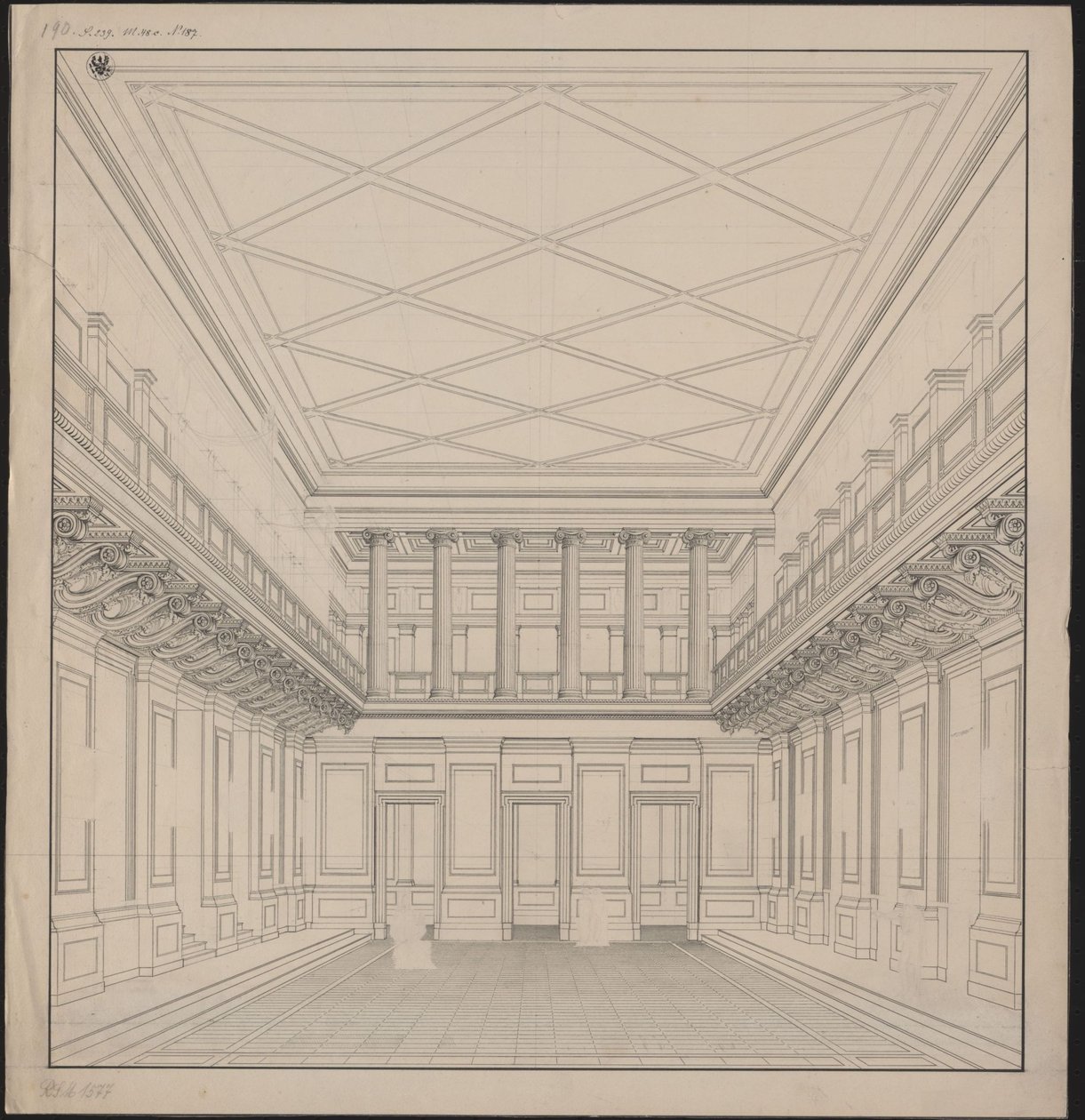 Berlin. Schauspielhaus på Gendarmenmarkt, konsertsal. Utsikt av Karl Friedrich Schinkel