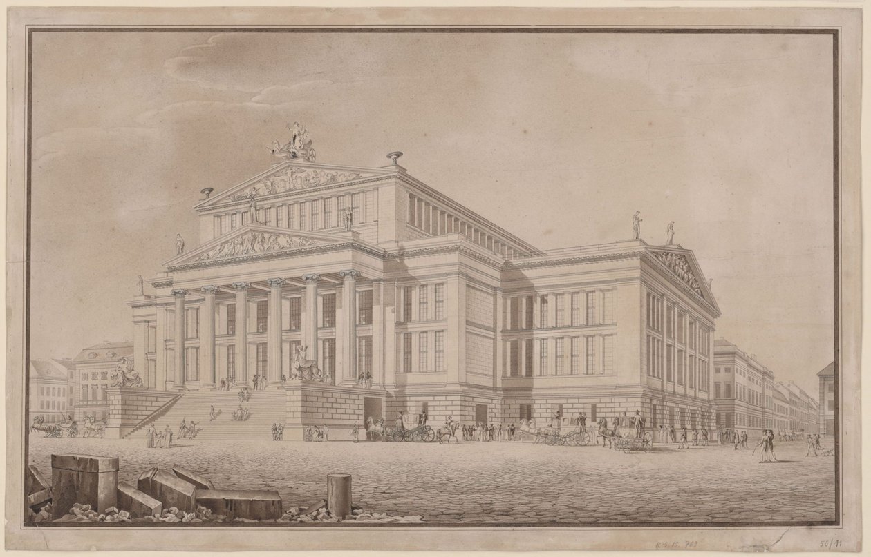 Berlin. Schauspielhaus på Gendarmenmarkt. Perspektivisk utsikt av Karl Friedrich Schinkel