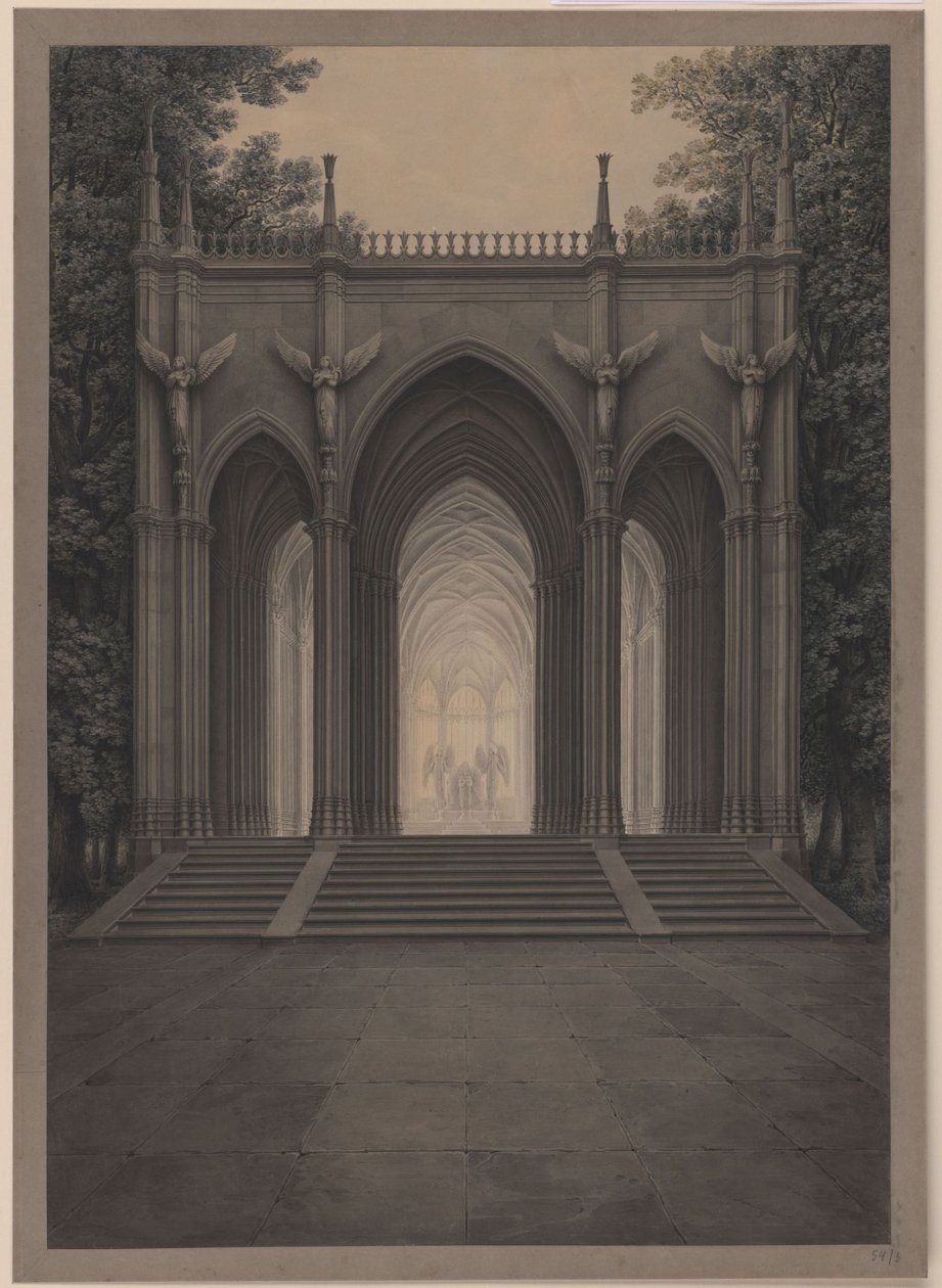 Berlin. Charlottenburg slott, slottsparken, dronning Louises mausoleum. Utsikt av Karl Friedrich Schinkel