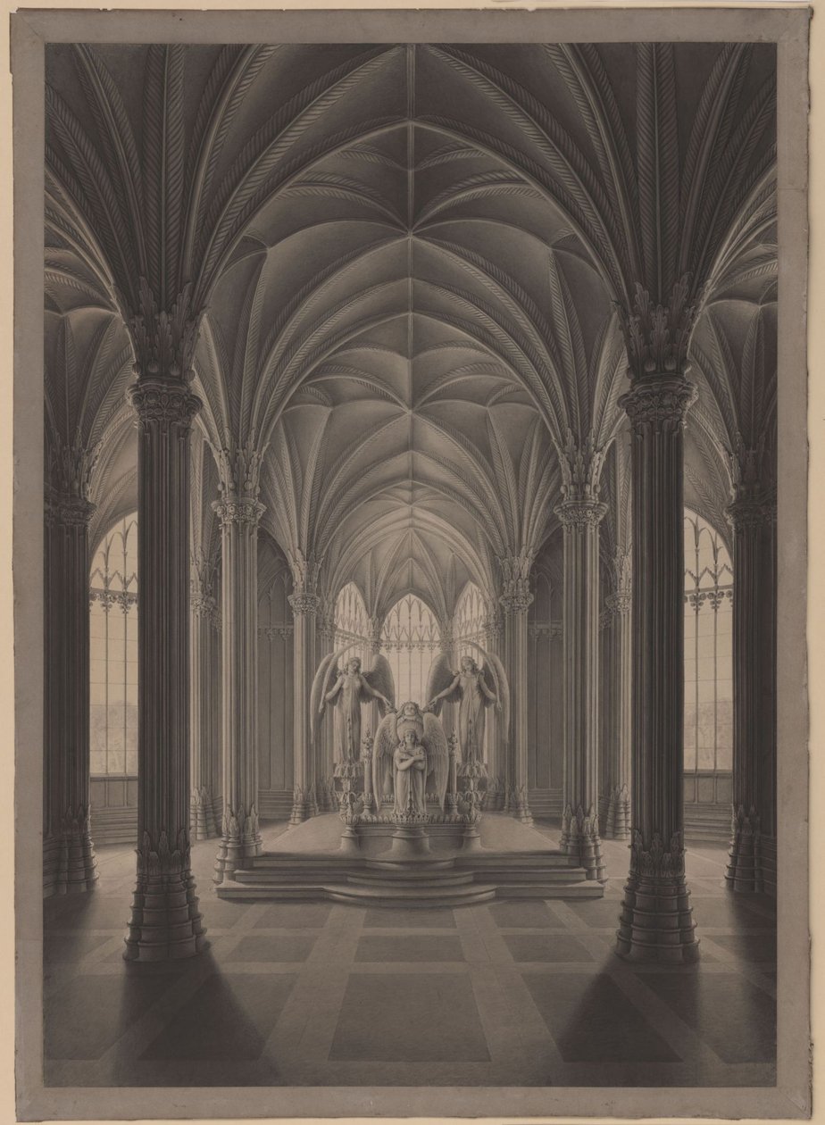 Berlin. Charlottenburg slott, slottsparken, dronning Louises mausoleum. Interiør av Karl Friedrich Schinkel
