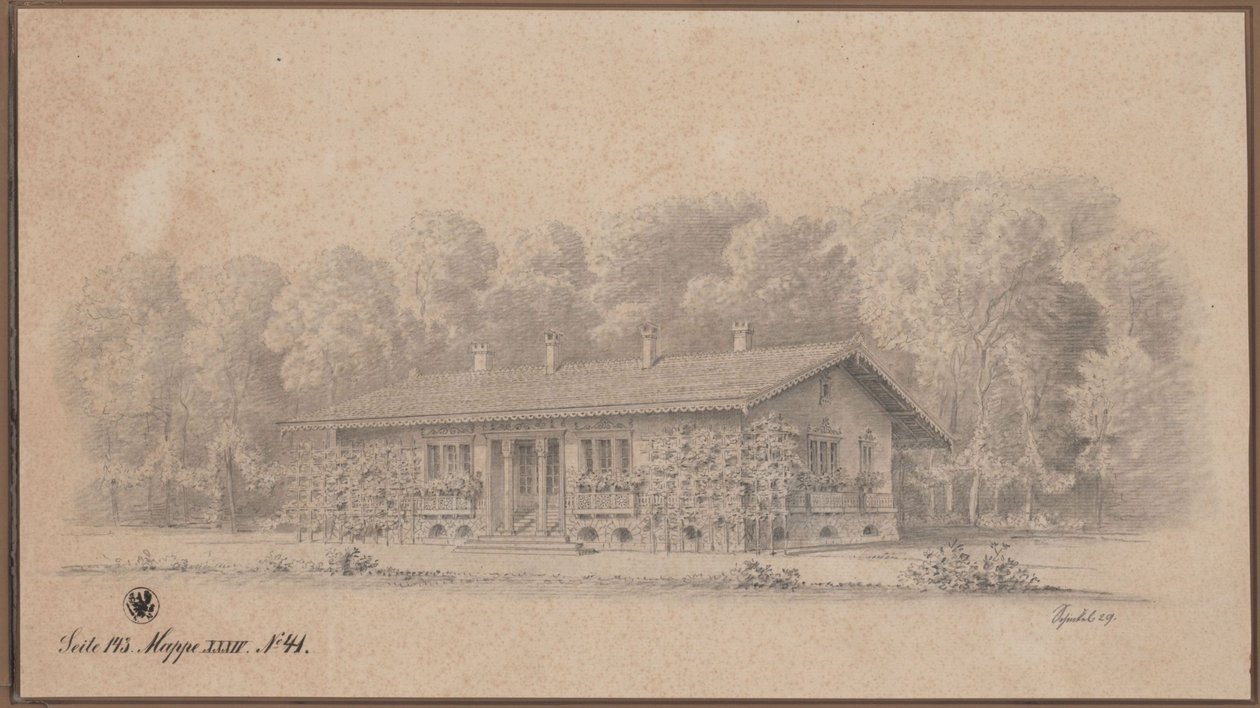 Berlin. Sveitserhuset på Påfugløya. Utsikt av Karl Friedrich Schinkel