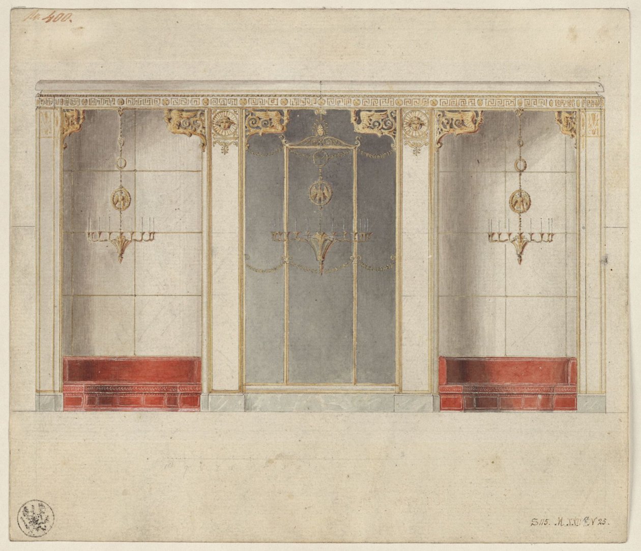 Berlin, Wilhelmstraße 102. Prins Albrecht av Preussens palass, utkast til Marmorsalen av Karl Friedrich Schinkel