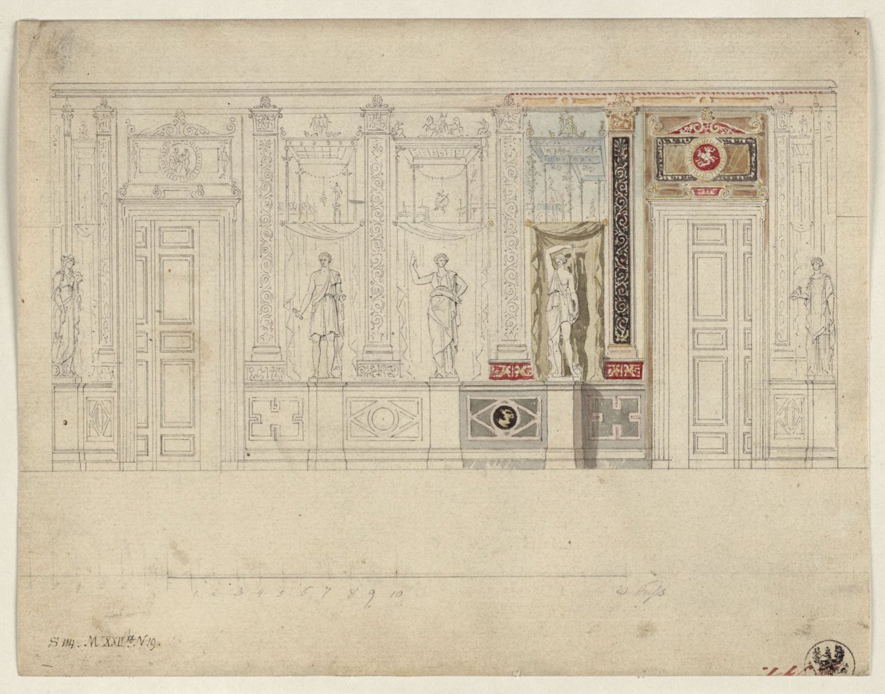 Berlin, Wilhelmstraße 102. Prins Albrecht av Preussens palass, utkast til den ovale spisesalen av Karl Friedrich Schinkel