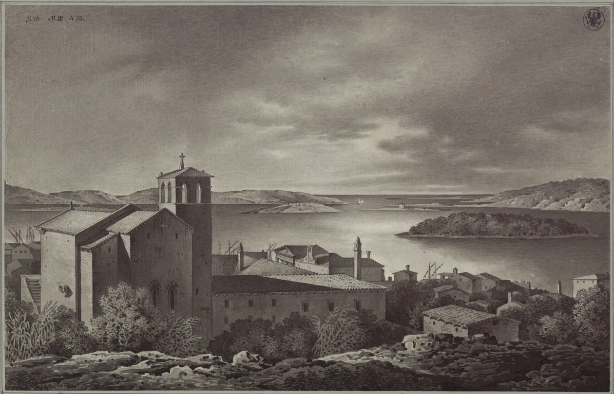 Utsikt over Pola og havet av Karl Friedrich Schinkel