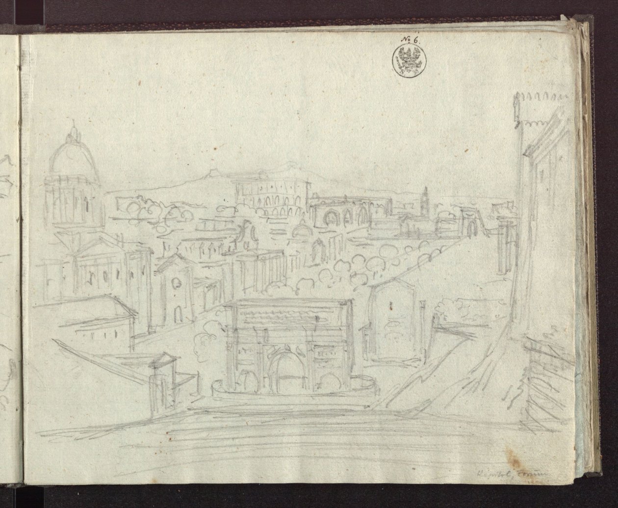 Utsikt østover fra Kapitol i Roma over Forum med Septimius Severus