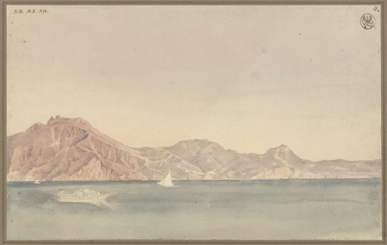 Utsikt fra Schinkels bolig i Napoli mot kysten ved Sorrento av Karl Friedrich Schinkel