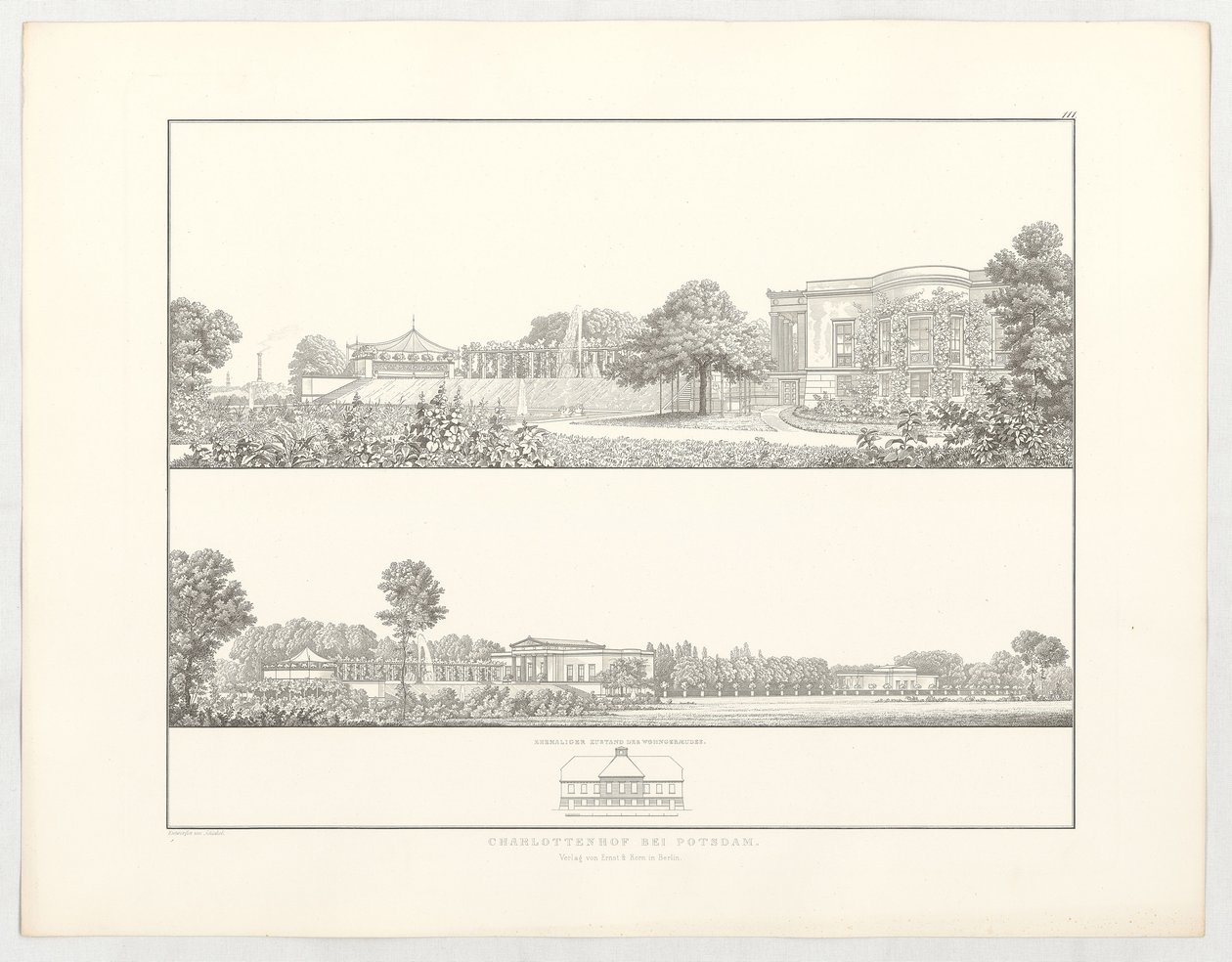 Charlottenhof ved Potsdam, blad 111 fra serien «Samling av arkitektoniske utkast» av Karl Friedrich Schinkel