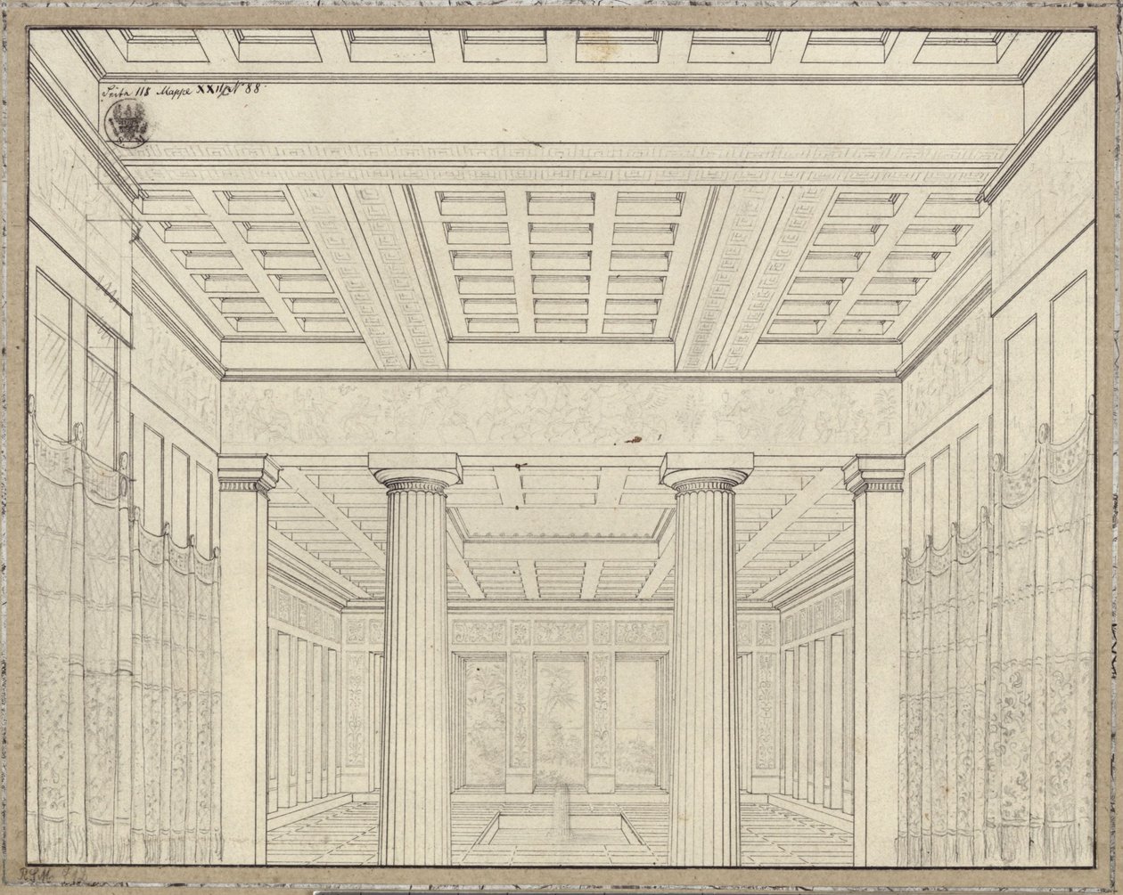 Dido. Opera av Bernhard Klein. Utforming til den 3. dekorasjonen. Kammer i palasset av Karl Friedrich Schinkel
