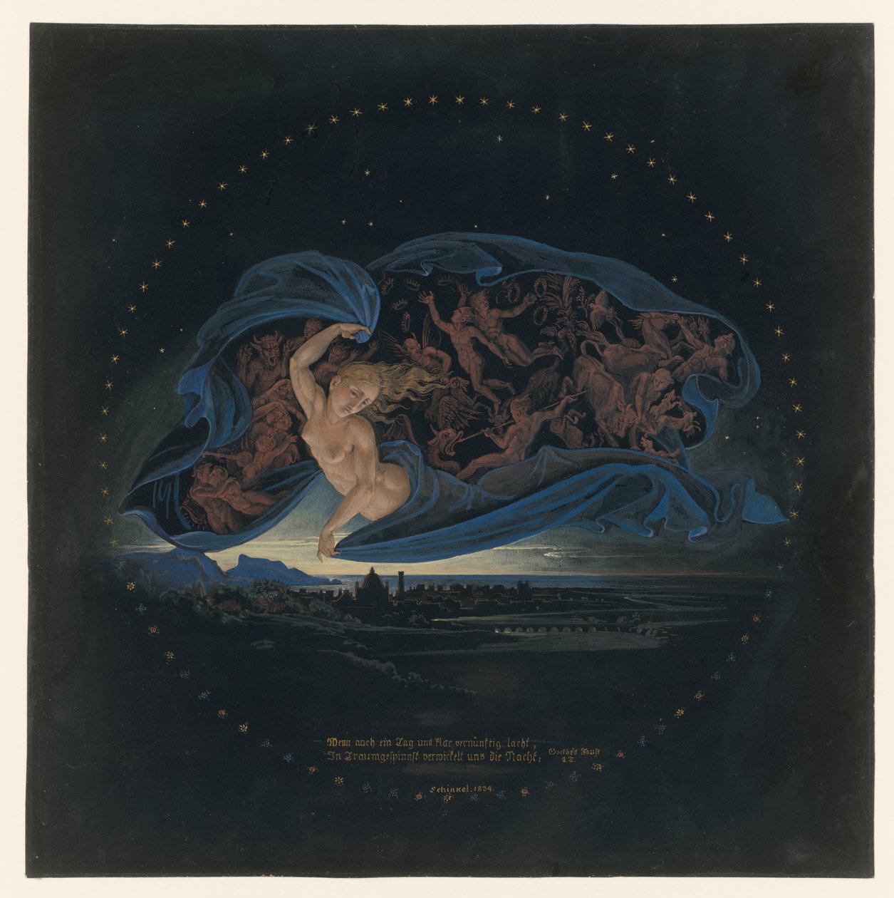 Natten faller over Napolibukta av Karl Friedrich Schinkel