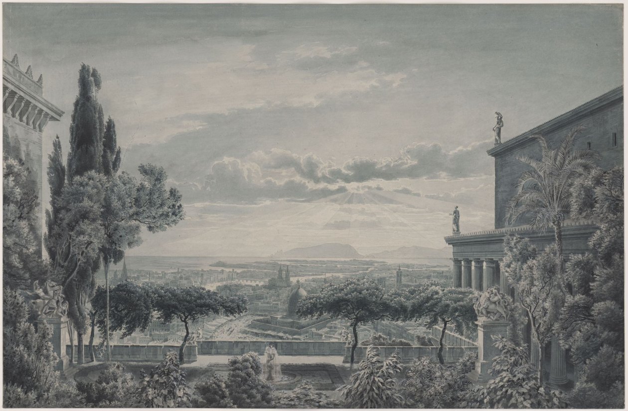 En fyrstes residens. Fyrsteparets private hage med utsikt over byen og havet av Karl Friedrich Schinkel