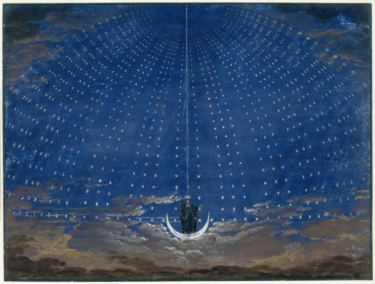 Tryllefløyten. Opera av Wolfgang Amadeus Mozart. Utkast til dekorasjon. Nattens dronnings stjernesal av Karl Friedrich Schinkel