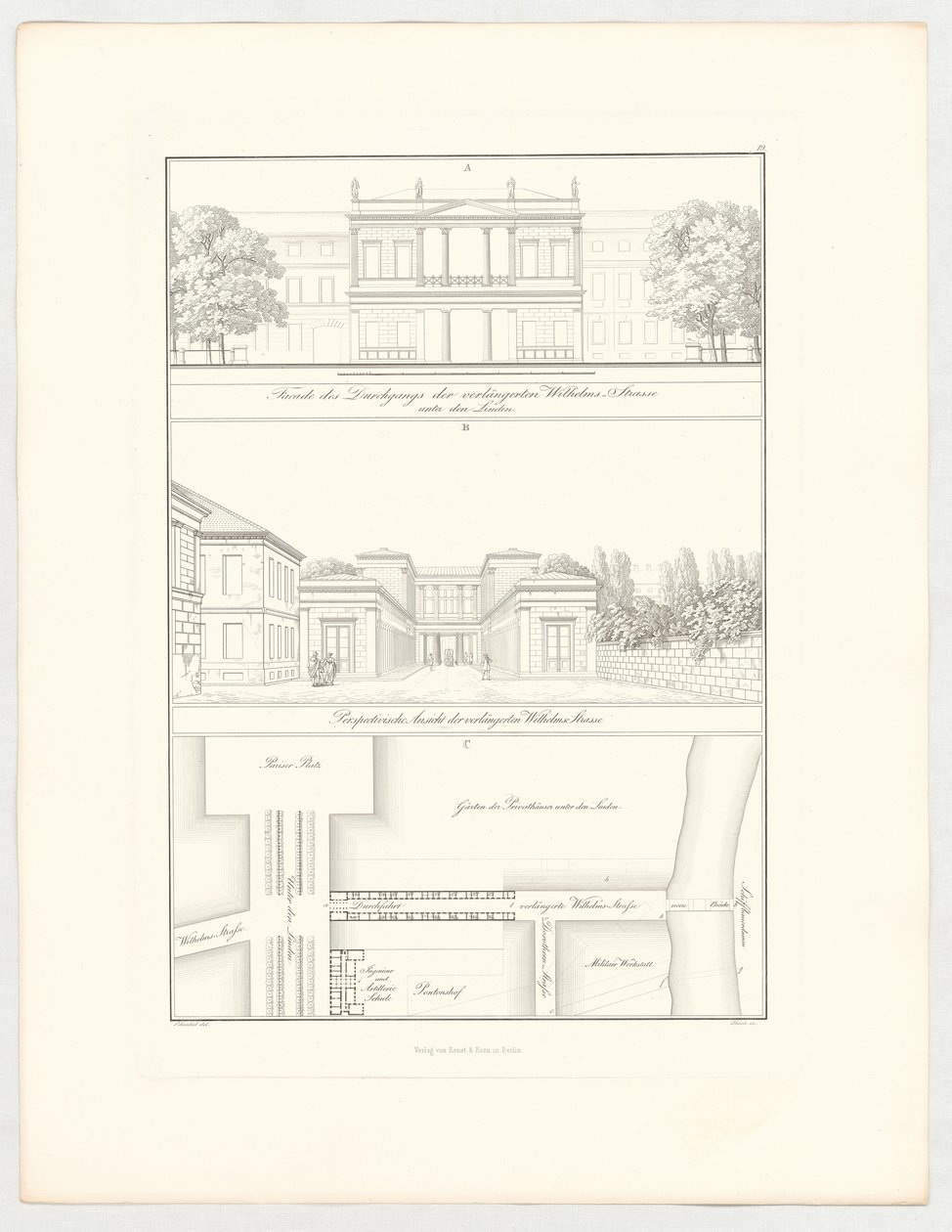 Den forlengede Wilhelmstraße, blad 19 i serien «Samling av arkitektoniske utkast» av Karl Friedrich Schinkel