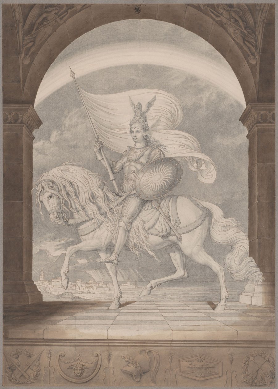 En rytter til hest i full rustning / Preussens geni som ridder av Karl Friedrich Schinkel