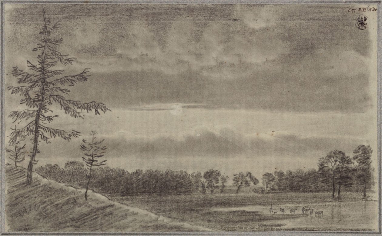 En beite med trær og kveg av Karl Friedrich Schinkel