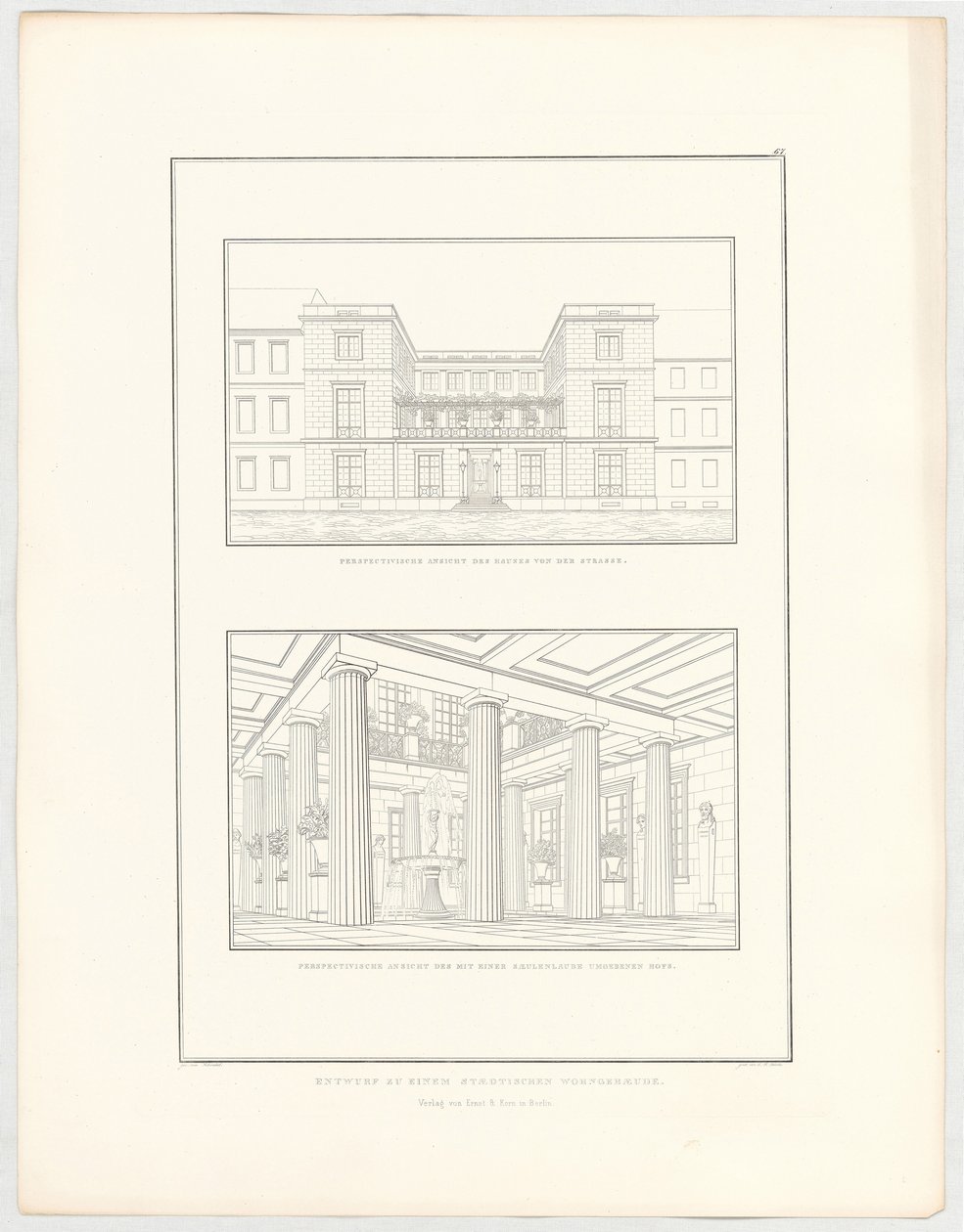 Utkast til et byboligbygg, ark 67 i serien «Samling av arkitektoniske utkast» av Karl Friedrich Schinkel