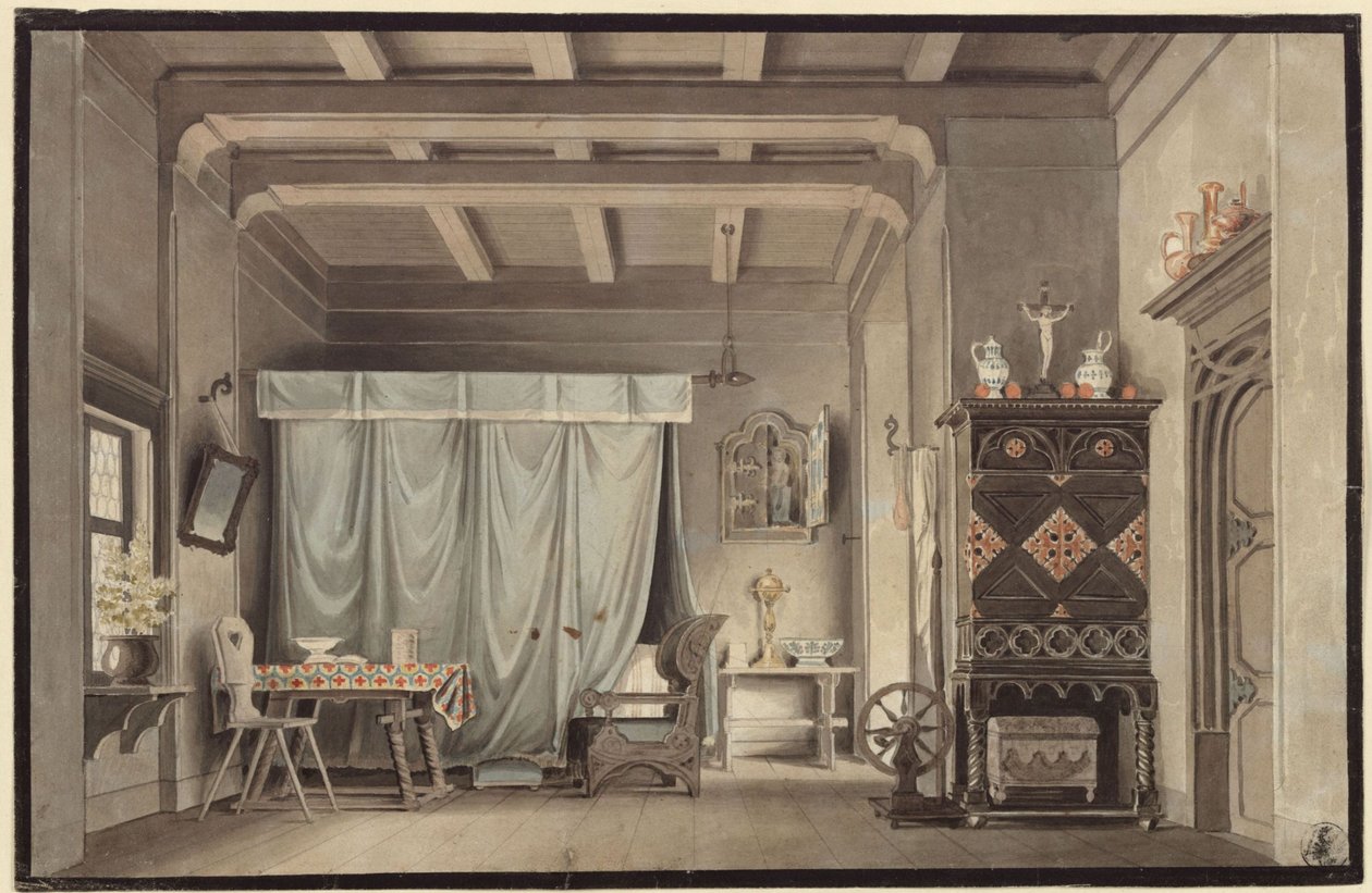 Faust. Drama av Johann Wolfgang von Goethe. Utkast til en dekorasjon. Gretchens rom av Karl Friedrich Schinkel