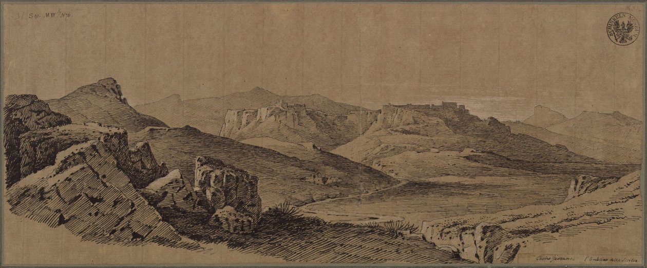 «Festningen Castro Giovanni i sentrum av Sicilia» - Utsikt over Enna på Sicilia av Karl Friedrich Schinkel