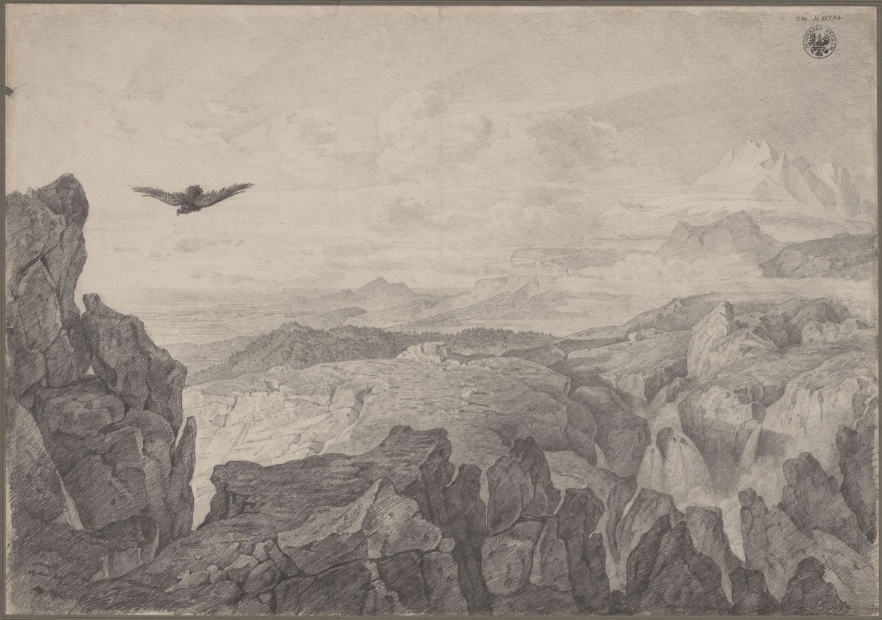 Fjellandskap med svevende ørn av Karl Friedrich Schinkel