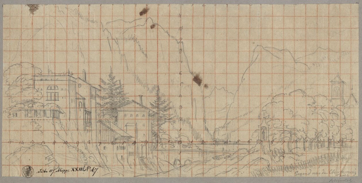 Landskap fra Chamonix-dalen i dagens Rhône-Alpes-region i Frankrike av Karl Friedrich Schinkel