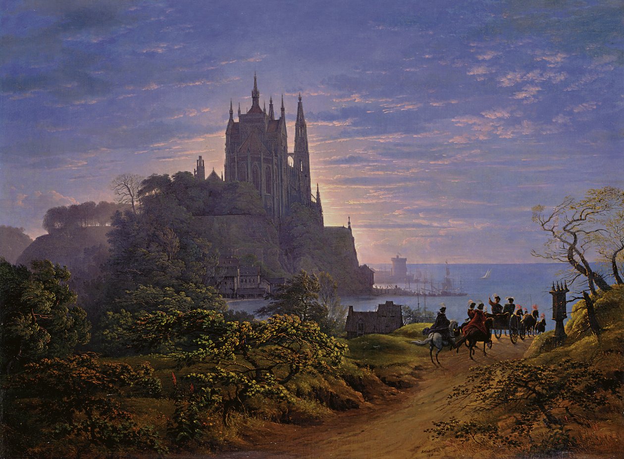 Gotisk kirke på en klippe ved havet av Karl Friedrich Schinkel