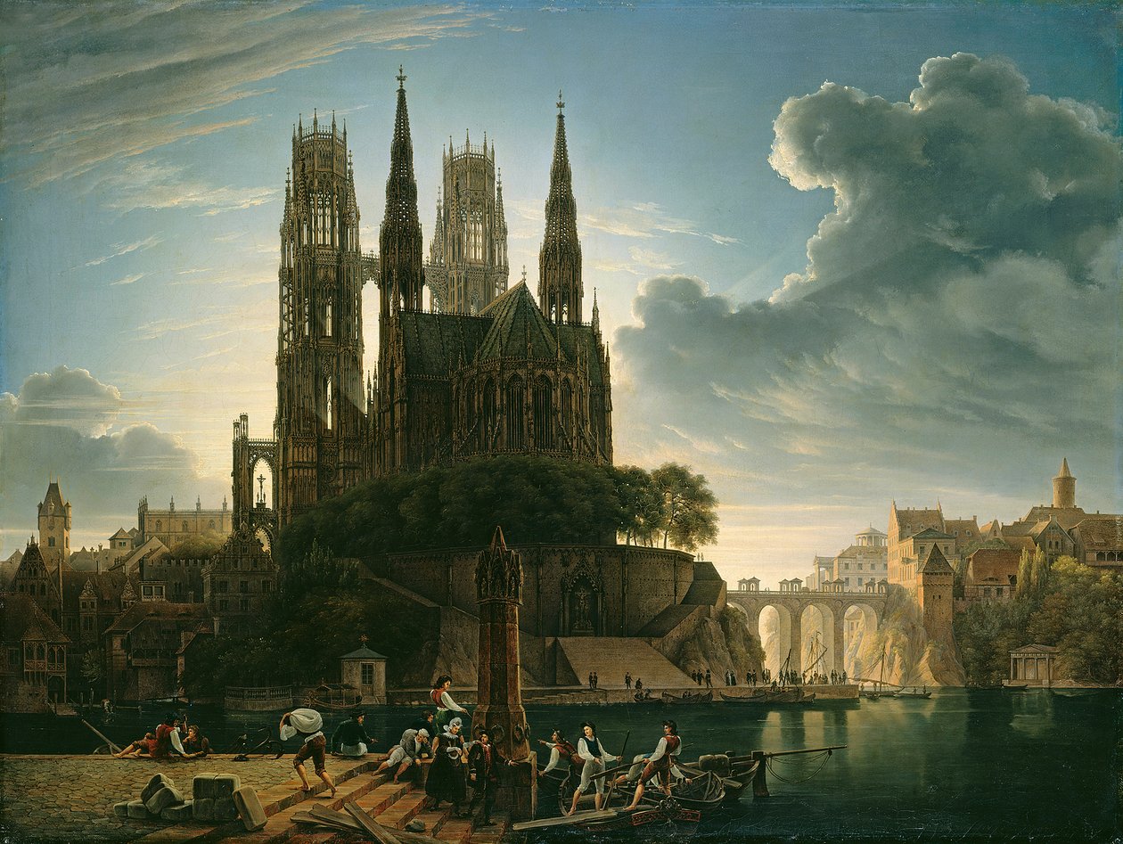 Gotisk katedral ved vannet av Karl Friedrich Schinkel