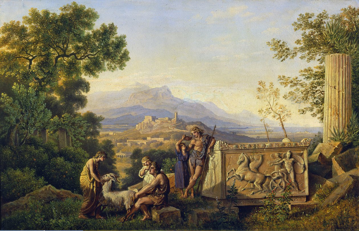 Ideelt gresk landskap med hvilende hyrder av Karl Friedrich Schinkel