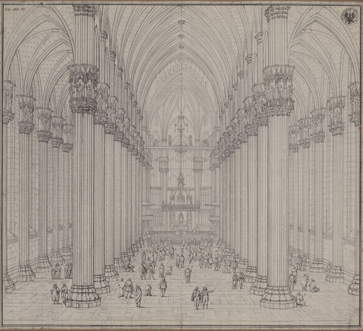 Interiør i Milanos domkirke av Karl Friedrich Schinkel
