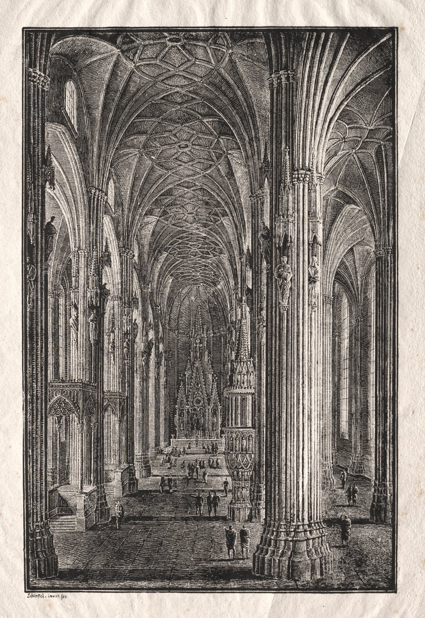 Interiør av St. Stephens Cathedral i Wien, ca. 1810. av Karl Friedrich Schinkel