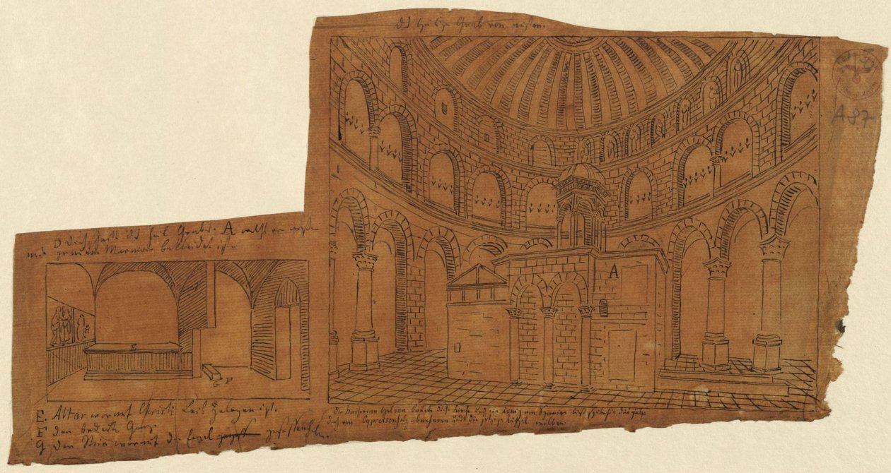 Jerusalem. Gravkirken. Interiør av Karl Friedrich Schinkel