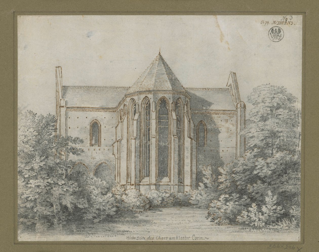 Chorin kloster. Utsikt over kirken fra øst av Karl Friedrich Schinkel