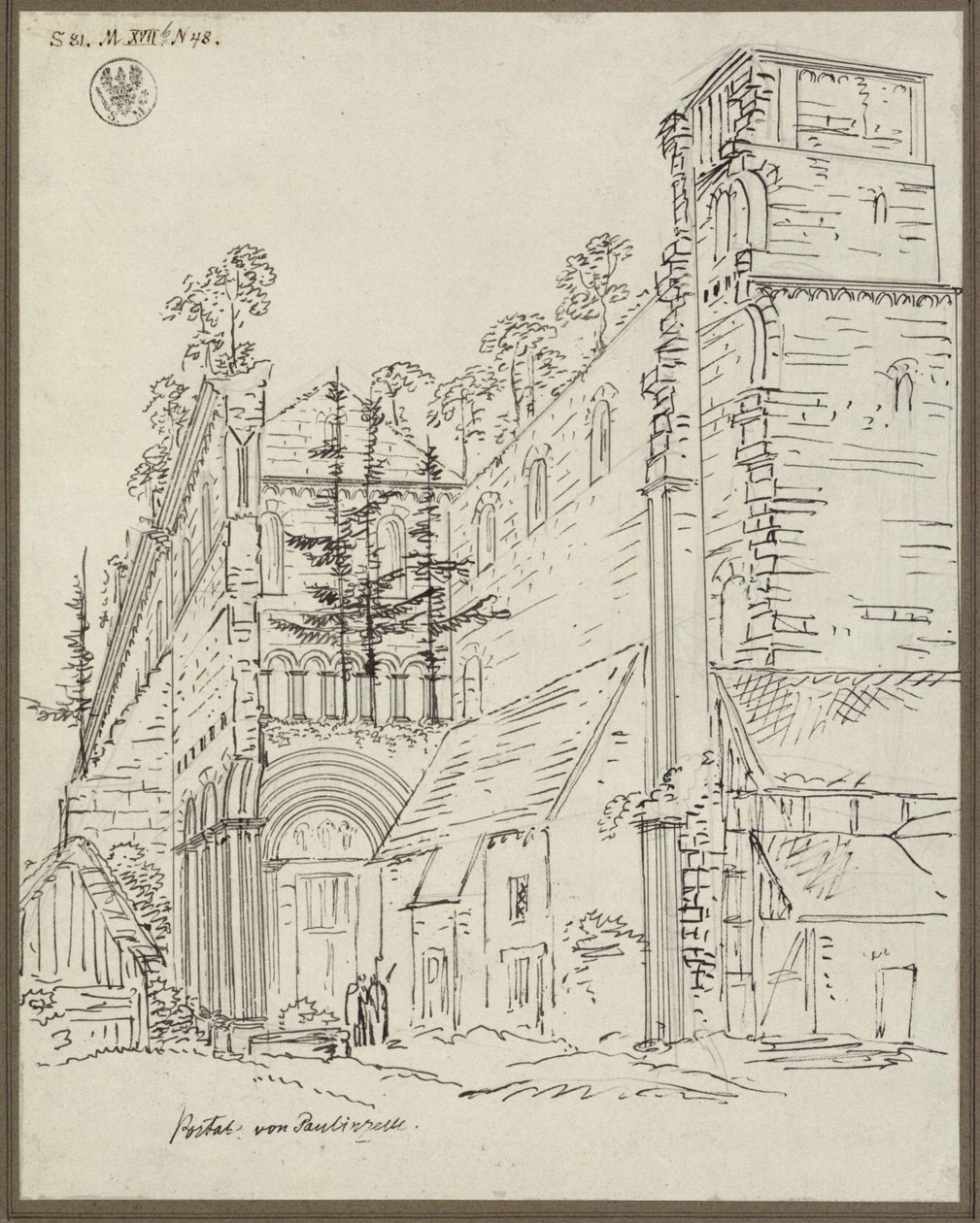 Klosterruinene i Paulinzella. Sett fra vest av Karl Friedrich Schinkel