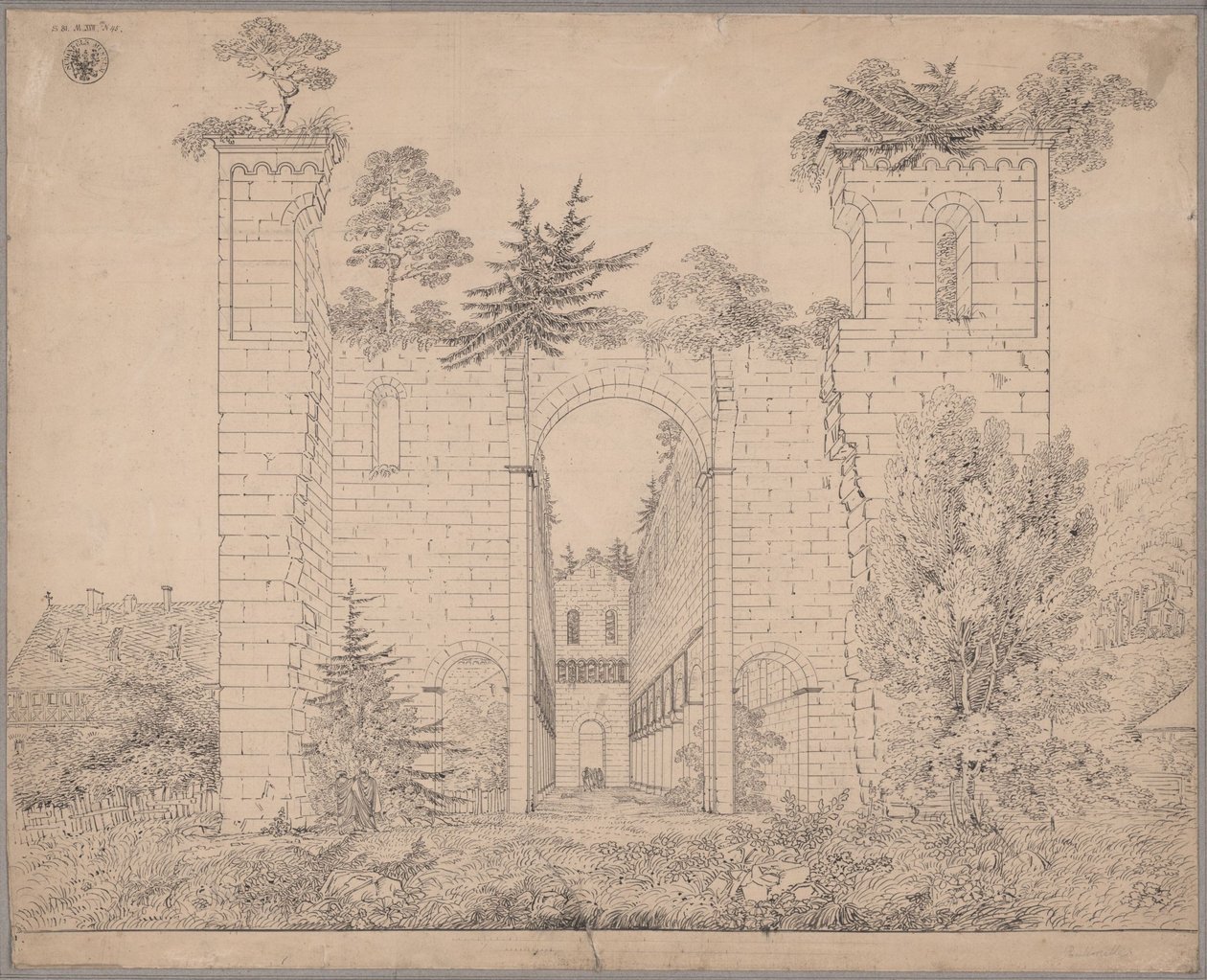 Ruinene av Paulinzella-klosteret. Utsikt inn i kirkeskipet fra øst av Karl Friedrich Schinkel