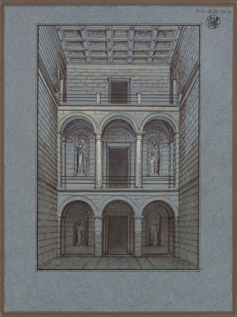 Köstritz. Slott. Vestibyle, inngangsside. Utsikt av Karl Friedrich Schinkel