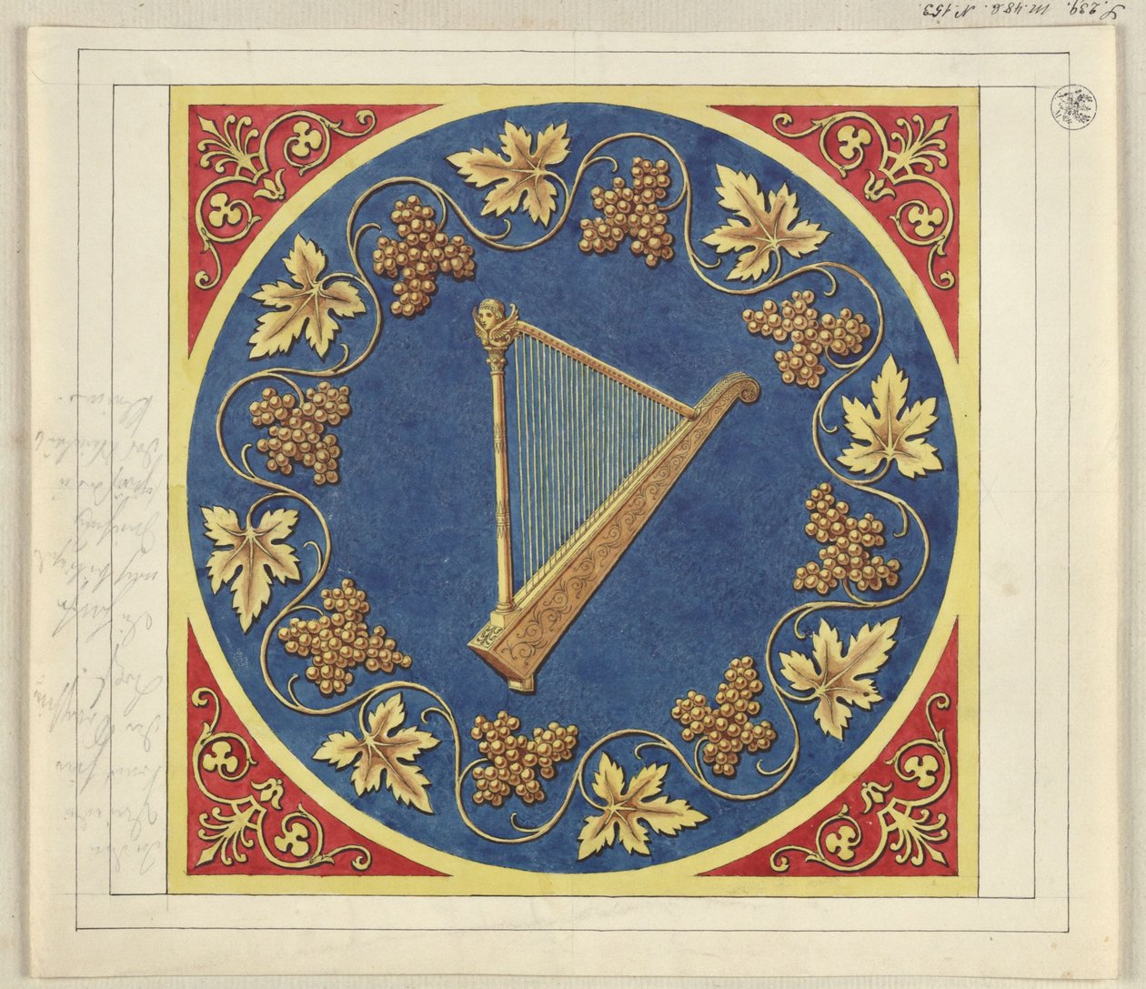 Medaljongutkast med gyllen harpe av Karl Friedrich Schinkel