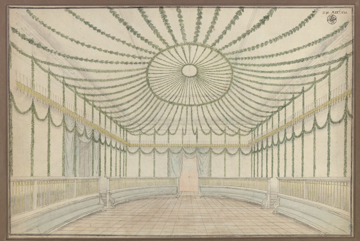 Merseburg. Slott. Utkast til dekorasjon av en sal i anledning hyllingsfestlighetene for Fredrik Vilhelm III av Preussen av Karl Friedrich Schinkel