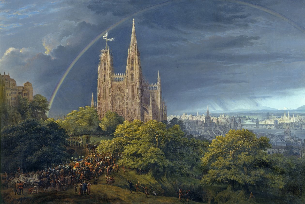 Middelalderby ved en elv av Karl Friedrich Schinkel