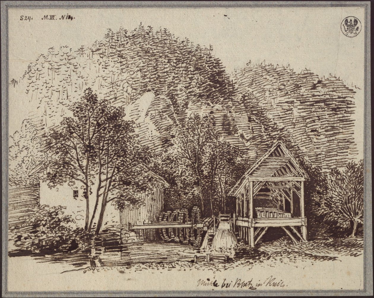 Mølle nær Popetz i Krain / Mølle nær landsbyen Podpeč i Krain av Karl Friedrich Schinkel