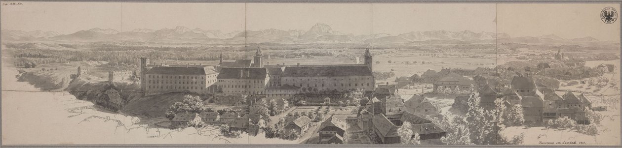 Panorama av Lambach med benediktinerklosteret av Karl Friedrich Schinkel