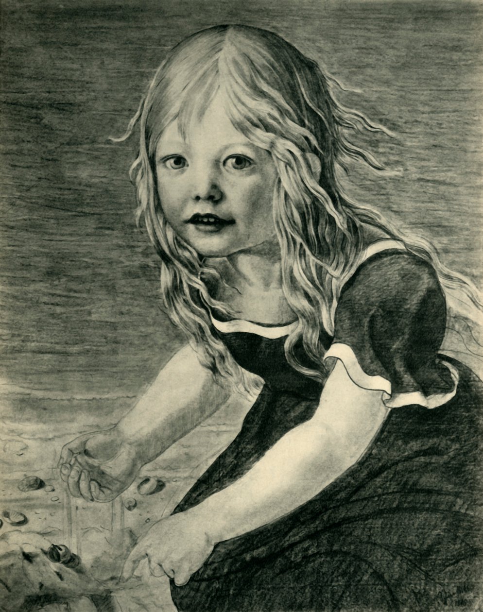 Portrett av kunstnerens datter, Marie, ved kysten, 1816, 1943. av Karl Friedrich Schinkel